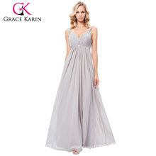 Grace Karin 2017 Neue formale graue lange Abend Ballkleid Party Brautjungfer Prom Kleid Lager Größe 4-16 GK000129-3